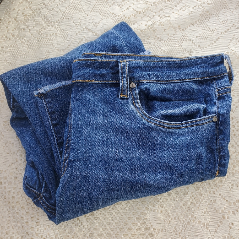 Kut From the Kloth Distressed High Rise Crop Straight Leg Raw Hem Jeans Size 16 - Picture 2 of 12